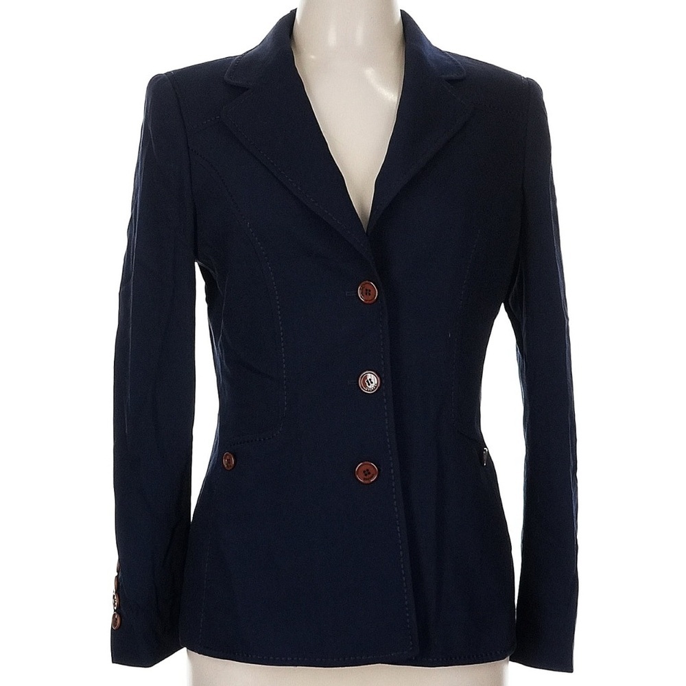 Escada Size EU 38 / US 8 Wool blazer Navy Blue Brown Buttons jacket n - Picture 2 of 11